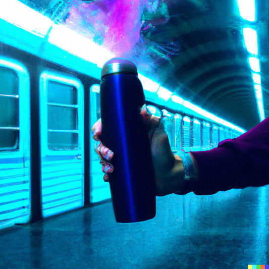 Thermos fumant dans le métro avec couleurs psychédéliques